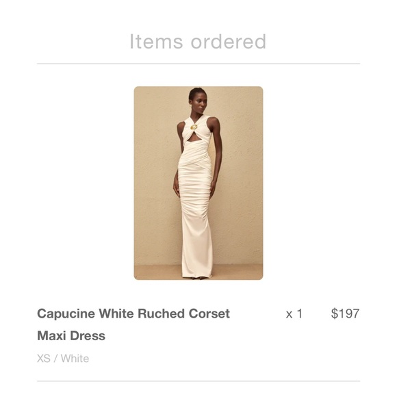 Capucine White Ruched Maxi Dress Gown Miss Rosier XS Cream Ivory Goddess Bride - Picture 7 of 15